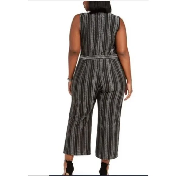 Monteau Metallic Striped Jumpsuit ‎ 2X NWT Plus Size - Picture 2 of 4